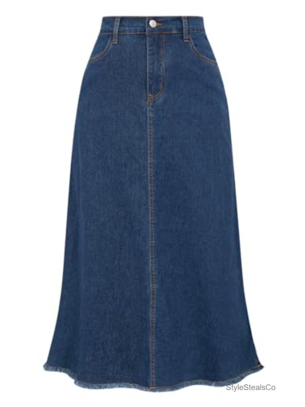 Belle Poque Women's Denim Maxi Jean Skirt High Waist A-Line Frayed Raw Hem